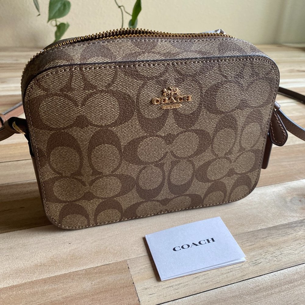 Coach Mini Camera Bag In Signature Canvas - Leather KHAKI BROWN SADDLE 2.